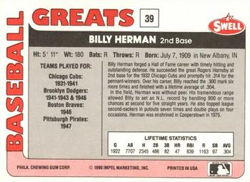 1991 Swell Baseball Greats #39 Billy Herman Back