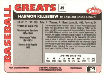 1991 Swell Baseball Greats #49 Harmon Killebrew Back
