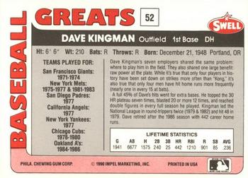 1991 Swell Baseball Greats #52 Dave Kingman Back
