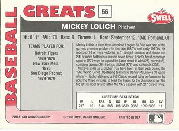 1991 Swell Baseball Greats #56 Mickey Lolich Back
