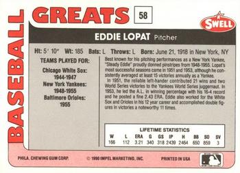 1991 Swell Baseball Greats #58 Ed Lopat Back