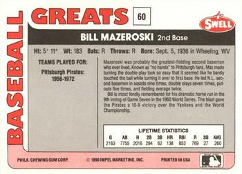 1991 Swell Baseball Greats #60 Bill Mazeroski Back