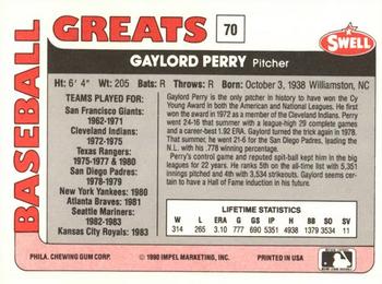 1991 Swell Baseball Greats #70 Gaylord Perry Back
