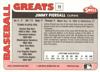 1991 Swell Baseball Greats #72 Jimmy Piersall Back