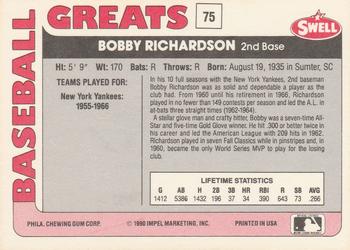 1991 Swell Baseball Greats #75 Bobby Richardson Back