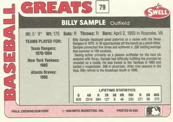 1991 Swell Baseball Greats #79 Billy Sample Back