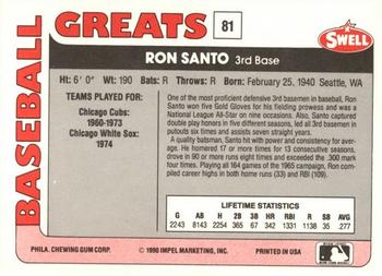 1991 Swell Baseball Greats #81 Ron Santo Back