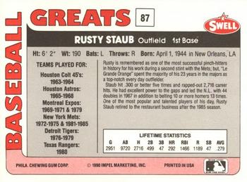1991 Swell Baseball Greats #87 Rusty Staub Back