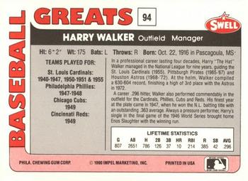 1991 Swell Baseball Greats #94 Harry Walker Back