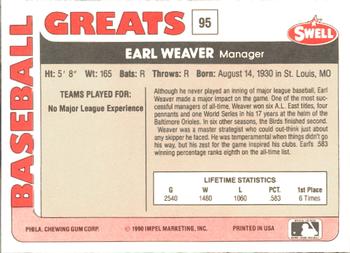 1991 Swell Baseball Greats #95 Earl Weaver Back