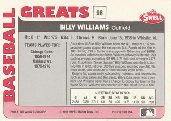 1991 Swell Baseball Greats #98 Billy Williams Back