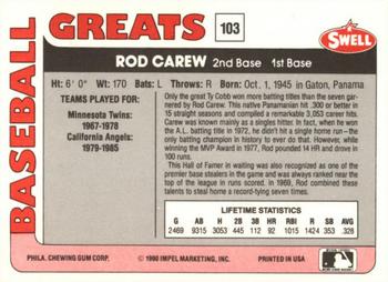 1991 Swell Baseball Greats #103 Rod Carew Back