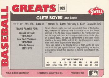 1991 Swell Baseball Greats #109 Clete Boyer Back