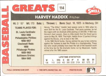 1991 Swell Baseball Greats #114 Harvey Haddix Back