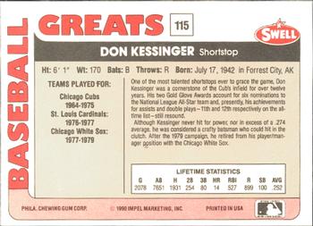 1991 Swell Baseball Greats #115 Don Kessinger Back
