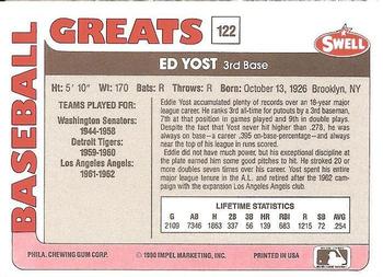 1991 Swell Baseball Greats #122 Eddie Yost Back