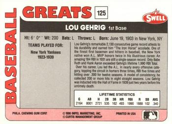 1991 Swell Baseball Greats #125 Lou Gehrig Back