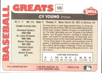 1991 Swell Baseball Greats #135 Cy Young Back