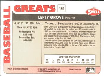 1991 Swell Baseball Greats #139 Lefty Grove Back