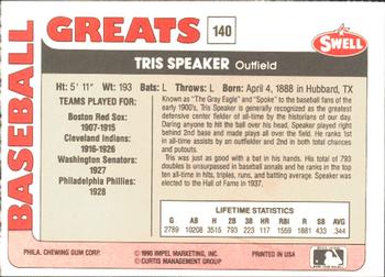 1991 Swell Baseball Greats #140 Tris Speaker Back