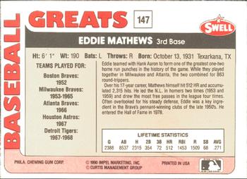 1991 Swell Baseball Greats #147 Eddie Mathews Back