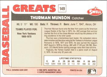 1991 Swell Baseball Greats #149 Thurman Munson Back