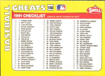 1991 Swell Baseball Greats #150 Checklist Front
