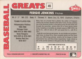 1991 Swell Baseball Greats #45 Fergie Jenkins Back