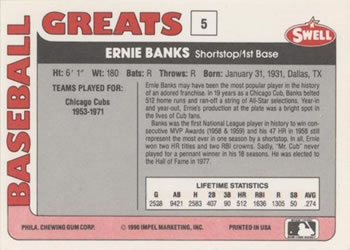 1991 Swell Baseball Greats #5 Ernie Banks Back