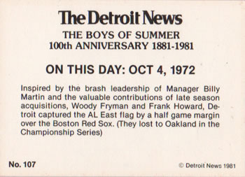1981 Detroit News Detroit Tigers #107 Billy Martin Made the Difference Back