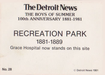 1981 Detroit News Detroit Tigers #28 Recreation Park Back
