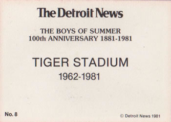1981 Detroit News Detroit Tigers #8 Tiger Stadium Back