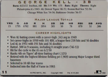 1993 Action Packed All-Star Gallery Series I #11 George Kell Back