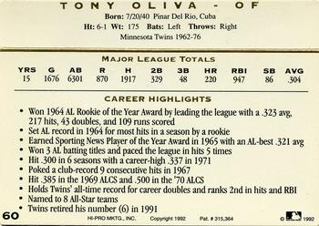 1993 Action Packed All-Star Gallery Series I #60 Tony Oliva Back