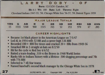 1993 Action Packed All-Star Gallery Series I #27 Larry Doby Back