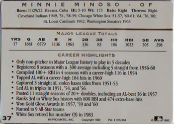 1993 Action Packed All-Star Gallery Series I #37 Minnie Minoso Back