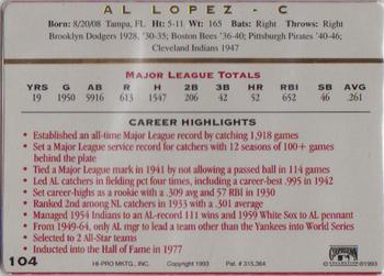1993 Action Packed All-Star Gallery Series II #104 Al Lopez Back