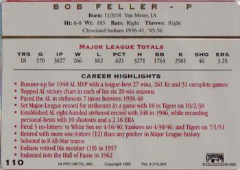 1993 Action Packed All-Star Gallery Series II #110 Bob Feller Back
