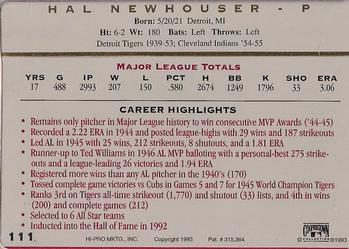 1993 Action Packed All-Star Gallery Series II #111 Hal Newhouser Back