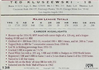 1993 Action Packed All-Star Gallery Series II #138 Ted Kluszewski Back