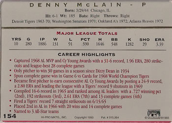 1993 Action Packed All-Star Gallery Series II #154 Denny McLain Back