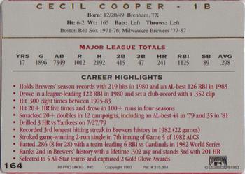 1993 Action Packed All-Star Gallery Series II #164 Cecil Cooper Back