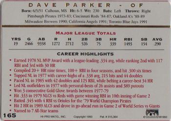 1993 Action Packed All-Star Gallery Series II #165 Dave Parker Back