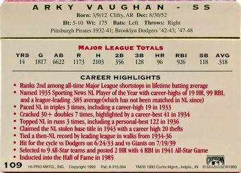 1993 Action Packed All-Star Gallery Series II #109 Arky Vaughan Back