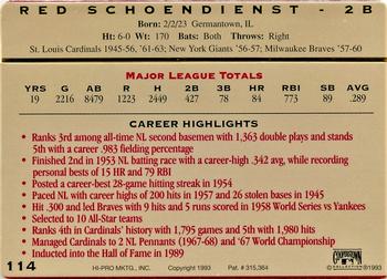 1993 Action Packed All-Star Gallery Series II #114 Red Schoendienst Back