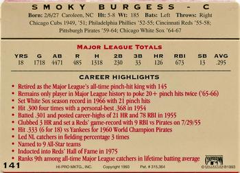 1993 Action Packed All-Star Gallery Series II #141 Smoky Burgess Back