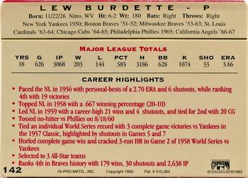 1993 Action Packed All-Star Gallery Series II #142 Lew Burdette Back