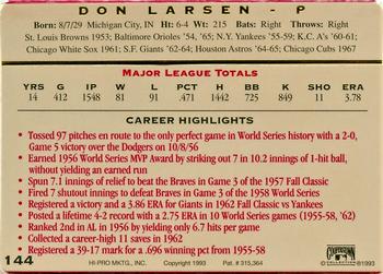 1993 Action Packed All-Star Gallery Series II #144 Don Larsen Back