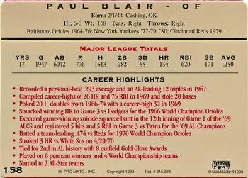 1993 Action Packed All-Star Gallery Series II #158 Paul Blair Back