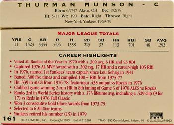 1993 Action Packed All-Star Gallery Series II #161 Thurman Munson Back